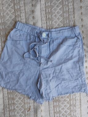 Free People Light Blue High-Waist Drawstring Linen Shorts